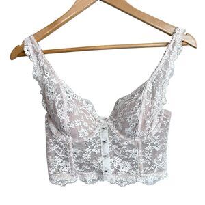 Victorias Secret Bustier Corset Bra Top Size 32C Lace White Nude Sexy Y2K Womens